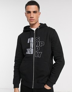 Худи черного цвета на молнии с надписью на груди ASOS DESIGN-Черный