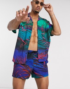 Oversized-рубашка от комплекта с ярким пальмовым принтом ASOS DESIGN-Зеленый