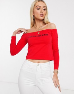Топ с открытыми плечами и логотипом Calvin Klein Jeans-Красный