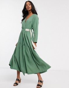 Фактурное платье макси с запахом ASOS DESIGN-Зеленый