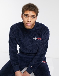 Темно-синий флисовый свитшот с круглым вырезом и логотипом Tommy Jeans