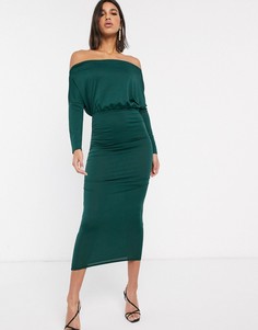 Платье миди со сборками ASOS DESIGN-Черный