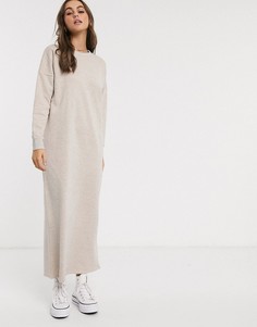 Oversized-платье макси в стиле свитшота ASOS DESIGN-Бежевый