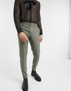 Зеленые супероблегающие строгие брюки с принтом \"гусиная лапка\" ASOS DESIGN-Серый