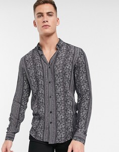 Черная приталенная рубашка с ацтекским принтом River Island-Черный