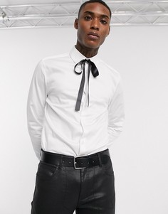 Сатиновая приталенная рубашка с завязкой ASOS DESIGN-Белый