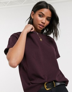 Бордовая футболка с отворотами на рукавах Topshop-Фиолетовый