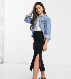 Трикотажная юбка миди косого кроя с разрезом ASOS DESIGN Petite-Черный
