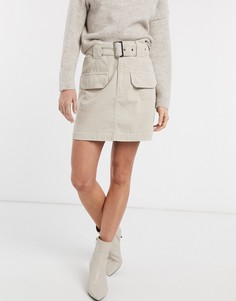 Кремовая вельветовая юбка River Island-Кремовый