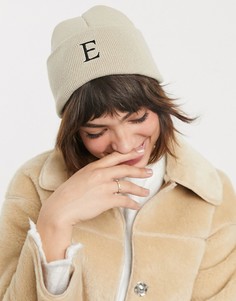 Персонализированная шапка-бини с вышитым инициалом \"E\" ASOS DESIGN-Коричневый