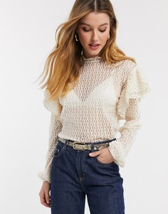 Блузка кремового цвета с оборками на плечах River Island-Кремовый