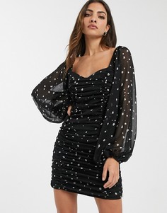 Облегающее платье мини с объемными рукавами и сборками ASOS DESIGN-Мульти