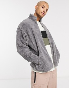 Серая спортивная oversized-куртка из искусственного меха ASOS DESIGN-Серый