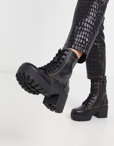 Черные ботинки в стиле милитари на шнуровке и массивной подошве London Rebel-Черный