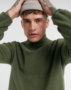 Коричневый флисовый свитшот с молнией ASOS DESIGN-Зеленый