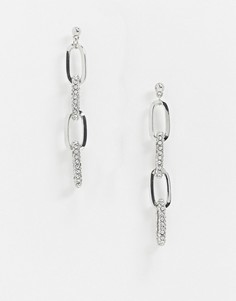 Серебристые серьги со звеньями и стразами Glamorous-Серебряный