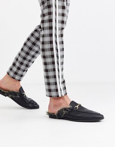 Черные лоферы из искусственной кожи со стелькой из искусственного меха ASOS DESIGN-Черный