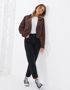 Коричневая замшевая байкерская куртка ASOS DESIGN-Коричневый