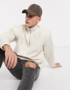 Белый свитшот с молнией до груди Topman