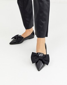 Черные балетки с заостренным носком и бантом ASOS DESIGN-Черный