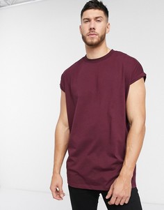 Бордовая длинная oversize-футболка с круглым вырезом и отворотами на рукавах ASOS DESIGN-Красный