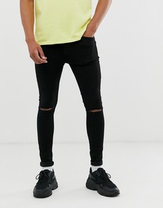 Черные джинсы с рваной отделкой Topman-Черный