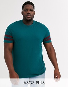 Футболка из органического хлопка с контрастными полосами на рукавах ASOS DESIGN Plus-Зеленый