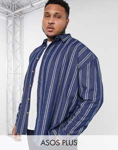 Полосатая джинсовая oversize-рубашка из органического хлопка в стиле 90-х ASOS DESIGN Plus-Синий