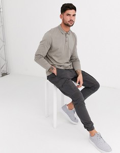 Бежевое трикотажное поло с длинными рукавами из органического хлопка ASOS DESIGN-Бежевый
