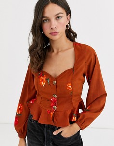 Рыжая блузка с цветочным принтом Influence-Оранжевый