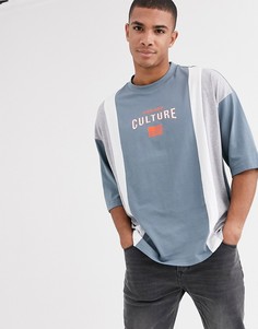 Oversize-футболка из органического хлопка в стиле колор блок с принтом на груди ASOS DESIGN-Серый