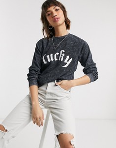 Oversized-футболка с длинными рукавами и принтом ASOS DESIGN-Черный
