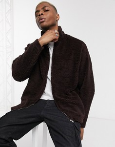 Коричневая спортивная куртка oversized из искусственной цигейки ASOS DESIGN-Коричневый