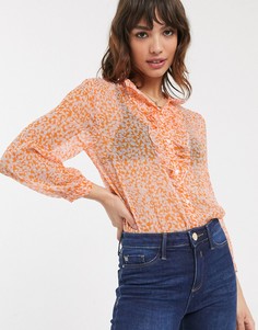 Блузка с оборками и принтом French Connection-Оранжевый