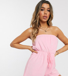 Розовый пляжный ромпер-бандо с поясом ASOS DESIGN