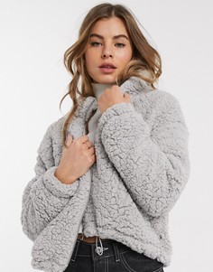 Серая флисовая куртка на молнии New Look-Серый