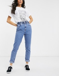 Синие джинсы в винтажном стиле с присборенной талией New Look-Синий
