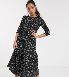 Черное платье миди с цветочным принтом River Island Petite-Черный