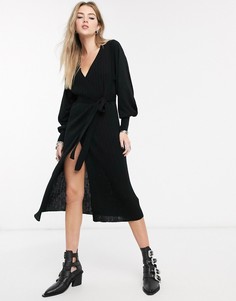 Трикотажное платье с запахом и объемными рукавами ASOS DESIGN-Черный