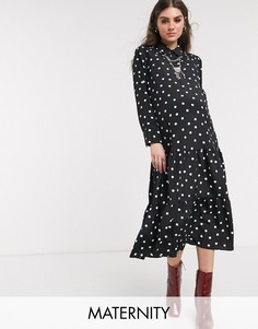 Платье-рубашка миди в черный горошек Topshop-Мульти