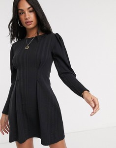 Черное приталенное платье с расклешенной юбкой River Island-Черный