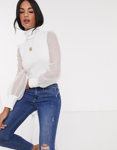 Топ кремового цвета с высоким воротом и сетчатыми рукавами River Island-Черный