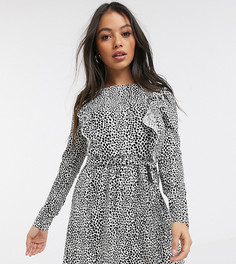 Черно-белое платье мини с оборками Miss Selfridge Petite-Черный