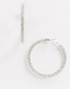Серебристые серьги-кольца со стразами River Island-Серебряный
