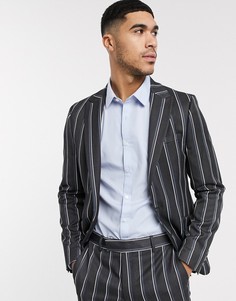 Серый приталенный пиджак в полоску ASOS DESIGN