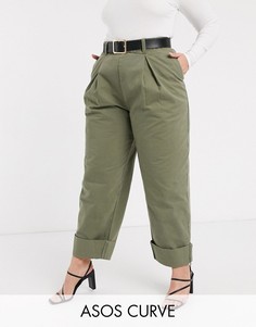 Широкие брюки с отворотами ASOS DESIGN Curve-Зеленый