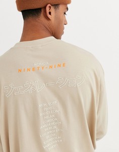 Oversize-лонгслив в клетку из органического хлопка с вышивкой на спине ASOS DESIGN-Бежевый