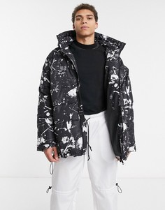 Черная дутая oversize-куртка с принтом брызг ASOS DESIGN-Черный