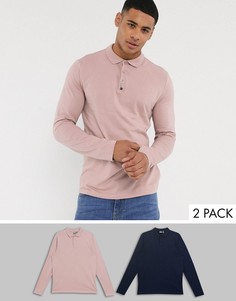 Набор из 2 трикотажных поло с длинными рукавами ASOS DESIGN - Скидка-Мульти
