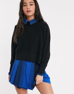 Черный джемпер в рубчик с заниженной линией плеч Monki